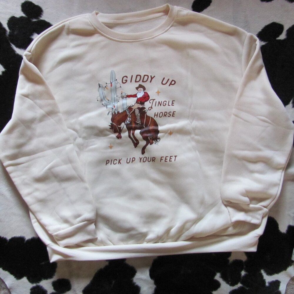 GIDDY UP JINGLE HORSE CHRISTMAS SWEATSHIRT NEW IN PACKAGE